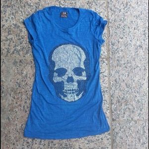 Blue rhinestoned skull shirt
